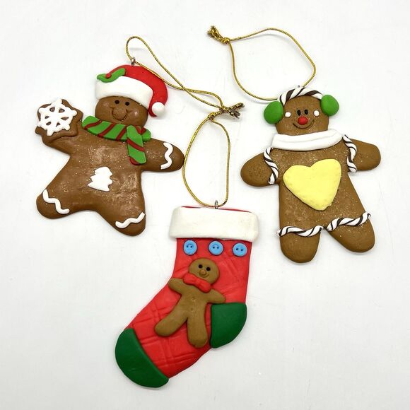 Gingerbread Man Girl Christmas Ornament Lot 6 Clay Dough Flat Kurt Adler Decor - Picture 4 of 13